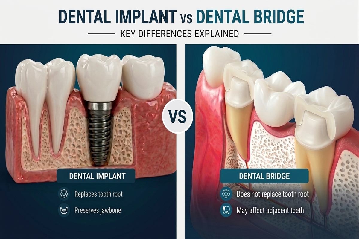 Comparison table of dental implant and dental bridge treatment in Singapore